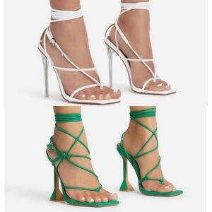 EGO White and Green Strappy Heels